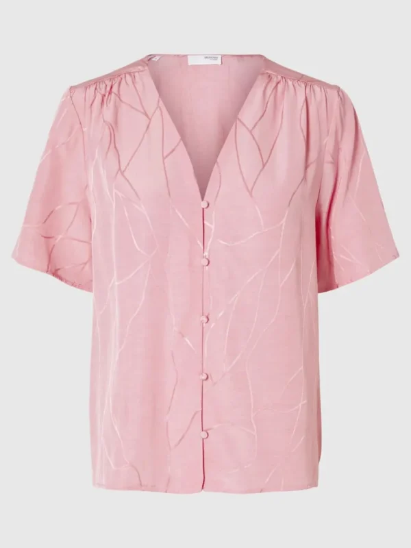 Toppe Og Bluser>SELECTED PRINTET TOP MED V-HALS Pink