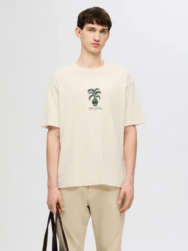 T-shirts>SELECTED PRINTET T-SHIRT Beige