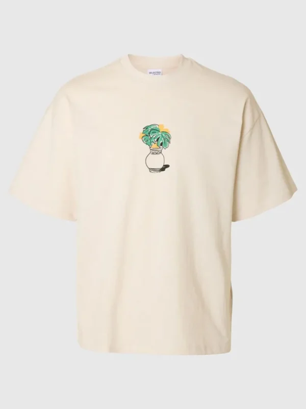 T-shirts>SELECTED PRINTET T-SHIRT Beige