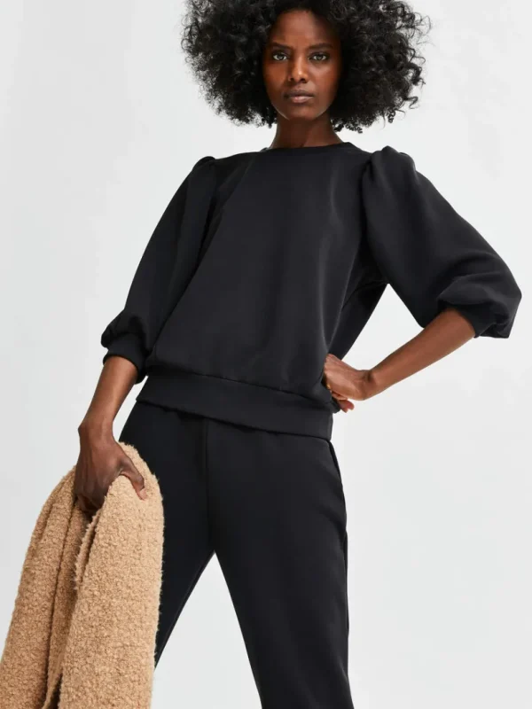 Hættetrøjer & Sweatshirts | Toppe Og Bluser>SELECTED PUFÆRME SWEATSHIRT Black