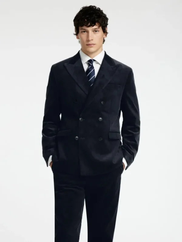 Jakkesæt & Blazers>SELECTED REGULAR FIT FLØJL DOBBELTRADET BLAZER Blue