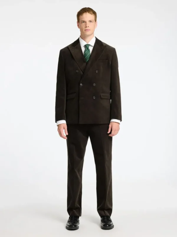 Jakkesæt & Blazers>SELECTED REGULAR FIT FLØJL DOBBELTRADET BLAZER Brown