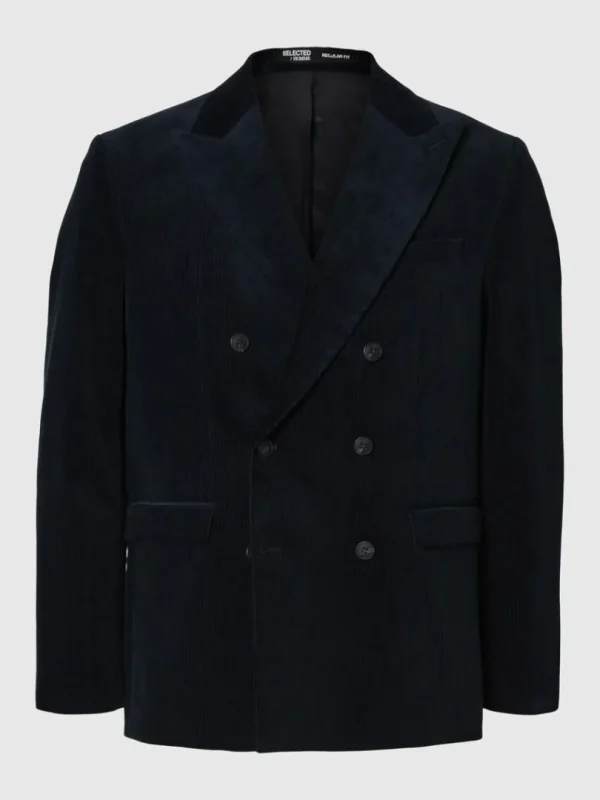 Jakkesæt & Blazers>SELECTED REGULAR FIT FLØJL DOBBELTRADET BLAZER Blue