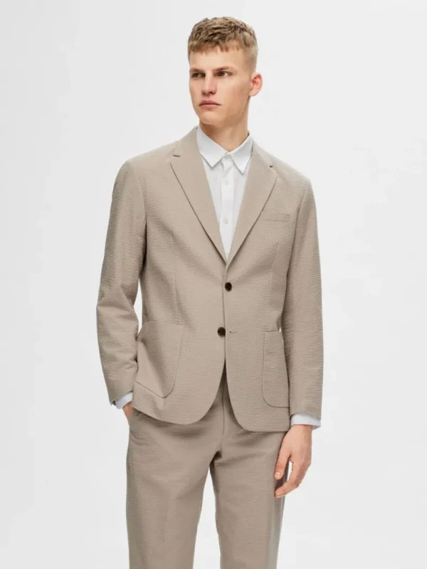 Jakkesæt & Blazers>SELECTED REGULAR FIT SEERSUCKER BLAZER Beige