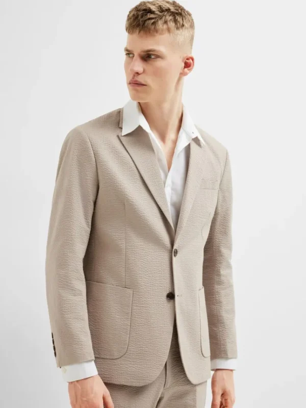 Jakkesæt & Blazers>SELECTED REGULAR FIT SEERSUCKER BLAZER Beige