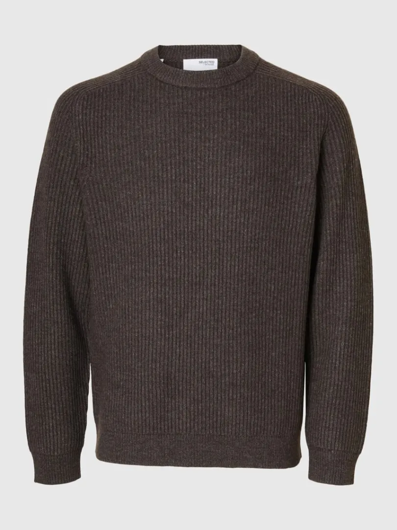 regular_fit_sweater_med_r_4.webp Strik>SELECTED REGULAR FIT SWEATER MED RUND HALS Brown