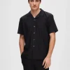 Skjorter>SELECTED RIBBET CUBAN-COLLAR KORTÆRMET SKJORTE Black