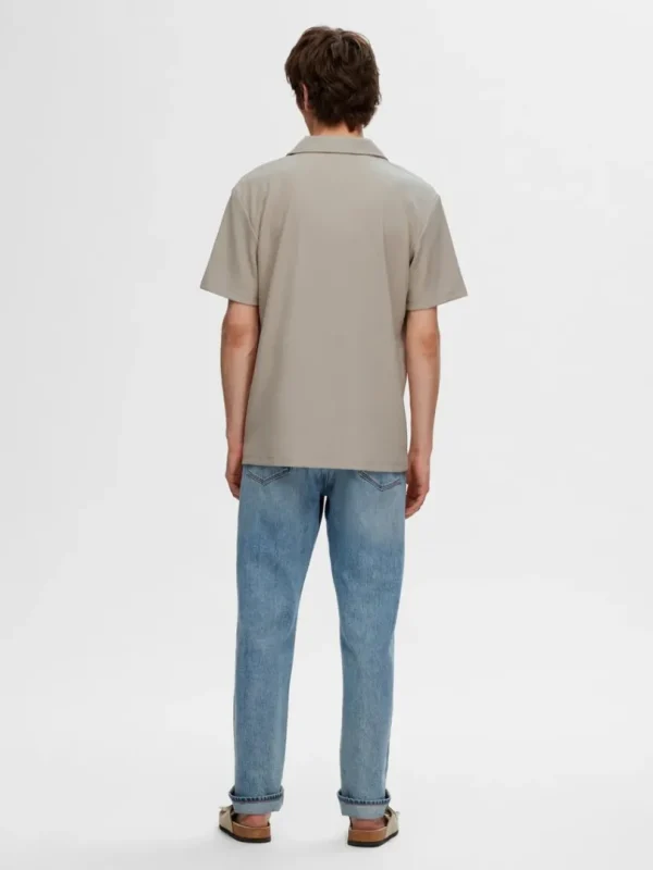 Skjorter>SELECTED RIBBET CUBAN-COLLAR KORTÆRMET SKJORTE Beige