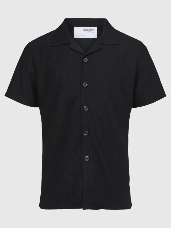 Skjorter>SELECTED RIBBET CUBAN-COLLAR KORTÆRMET SKJORTE Black