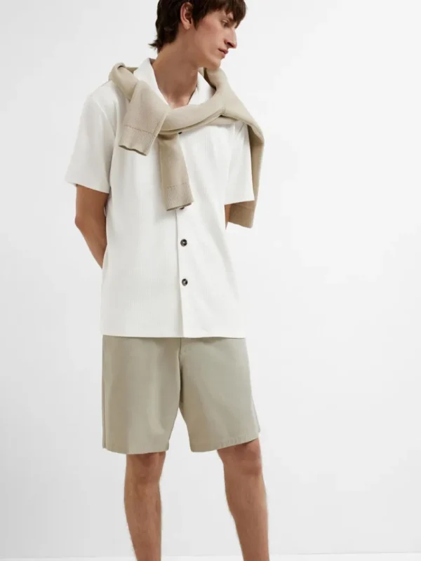 Skjorter>SELECTED RIBBET CUBAN-COLLAR KORTÆRMET SKJORTE White
