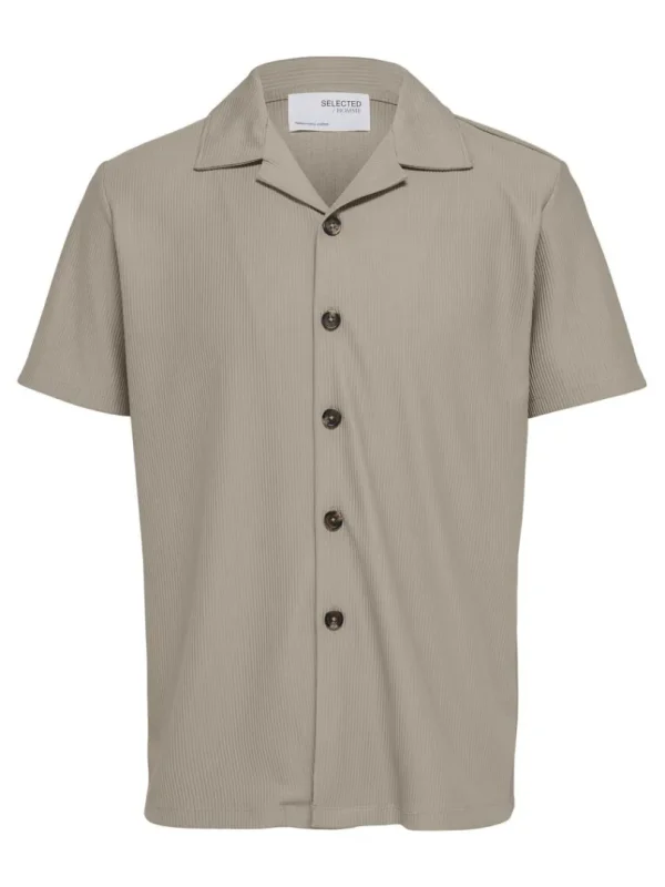 Skjorter>SELECTED RIBBET CUBAN-COLLAR KORTÆRMET SKJORTE Beige