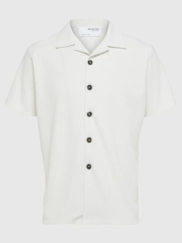 Skjorter>SELECTED RIBBET CUBAN-COLLAR KORTÆRMET SKJORTE White