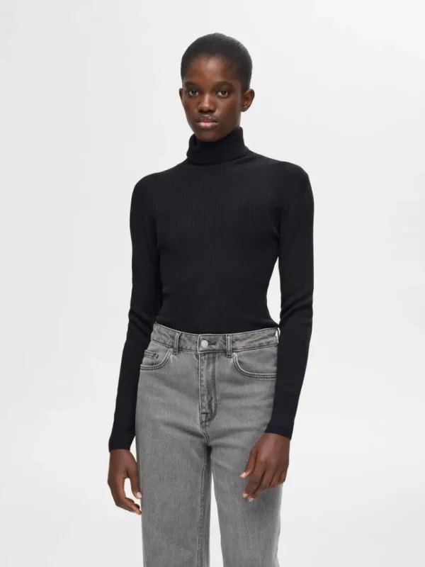 Strik>SELECTED RIBBET RULLEKRAVE Black