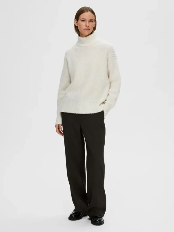 Strik>SELECTED RIBBET STRIKTRØJE Beige