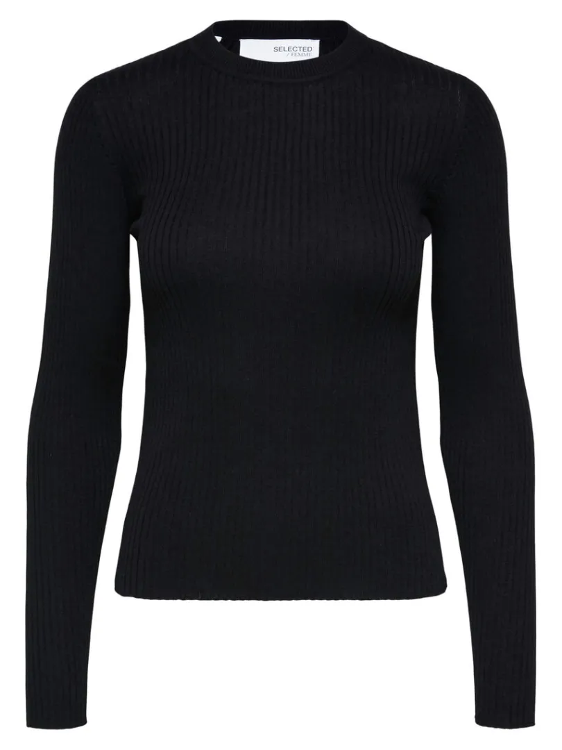 ribbet_striktrje_5.webp Strik>SELECTED RIBBET STRIKTRØJE Black