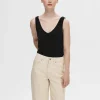 Toppe Og Bluser>SELECTED RIBBET TANKTOP Black