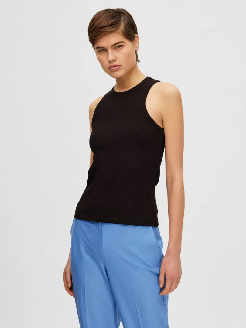 ribbet_tanktop_0-6.webp T-shirts | Toppe Og Bluser>SELECTED RIBBET TANKTOP Black