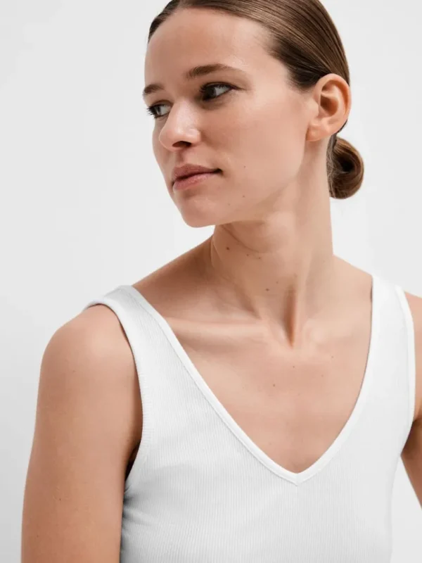 Toppe Og Bluser>SELECTED RIBBET TANKTOP White