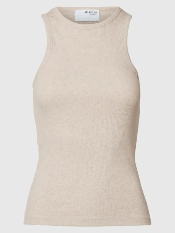 Toppe Og Bluser>SELECTED RIBBET TANKTOP Beige