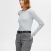 T-shirts>SELECTED RIBBET TOP MED LANGE ÆRMER Grey