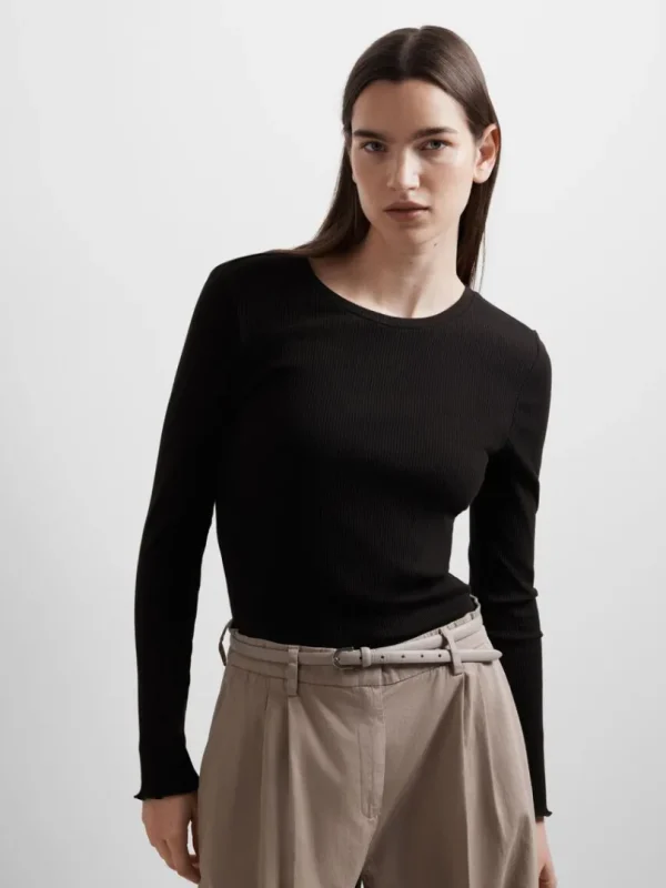 T-shirts>SELECTED RIBBET TOP MED LANGE ÆRMER Black