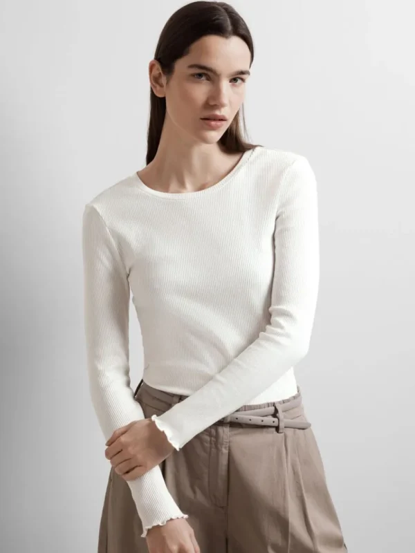 T-shirts>SELECTED RIBBET TOP MED LANGE ÆRMER White