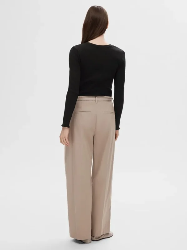 T-shirts>SELECTED RIBBET TOP MED LANGE ÆRMER Black