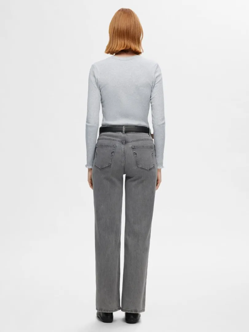 ribbet_top_med_lange_rmer_4.webp T-shirts>SELECTED RIBBET TOP MED LANGE ÆRMER Grey