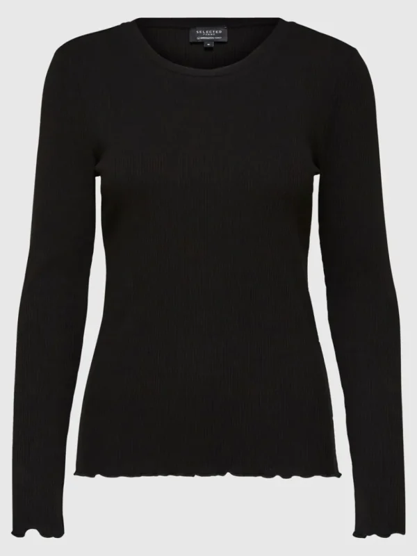 T-shirts>SELECTED RIBBET TOP MED LANGE ÆRMER Black