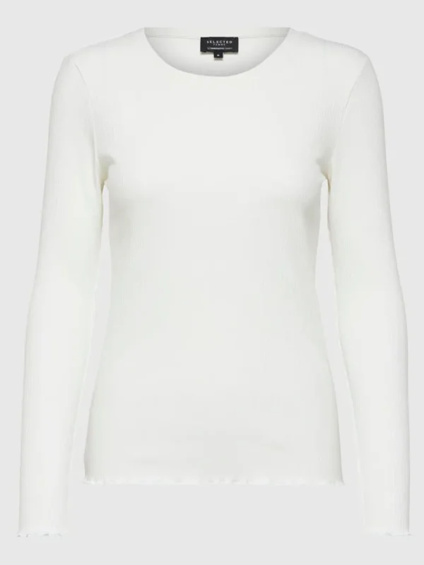 T-shirts>SELECTED RIBBET TOP MED LANGE ÆRMER White