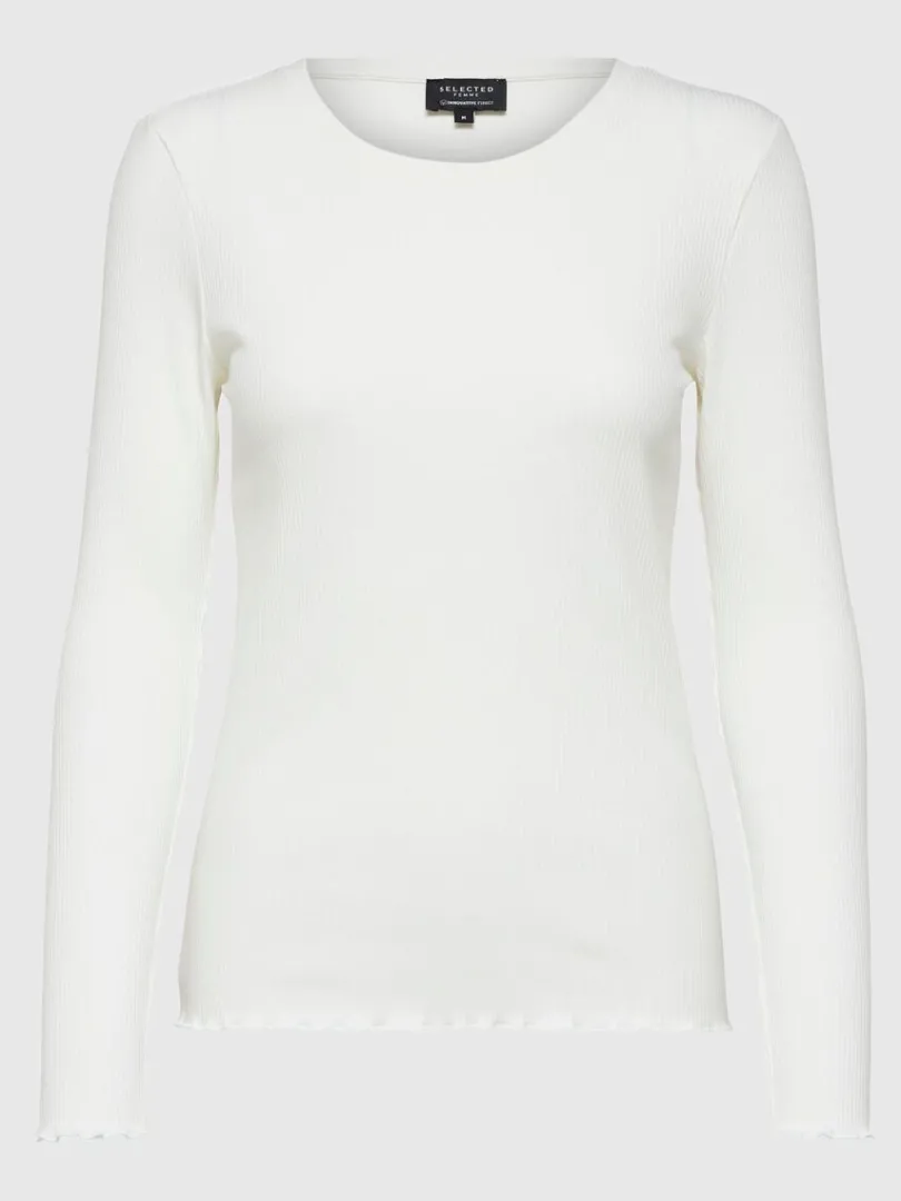ribbet_top_med_lange_rmer_5-3.webp T-shirts>SELECTED RIBBET TOP MED LANGE ÆRMER White