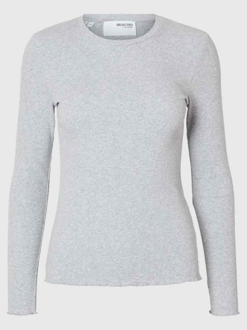 ribbet_top_med_lange_rmer_5.webp T-shirts>SELECTED RIBBET TOP MED LANGE ÆRMER Grey