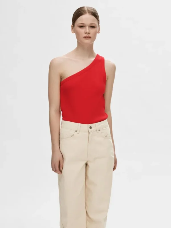 Toppe Og Bluser>SELECTED ÆRMELØS ONE-SHOULDER-TOP Red