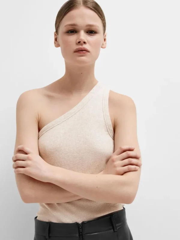Toppe Og Bluser>SELECTED ÆRMELØS ONE-SHOULDER-TOP Beige