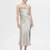 Kjoler>SELECTED ÆRMELØS SATIN MIDIKJOLE Silver