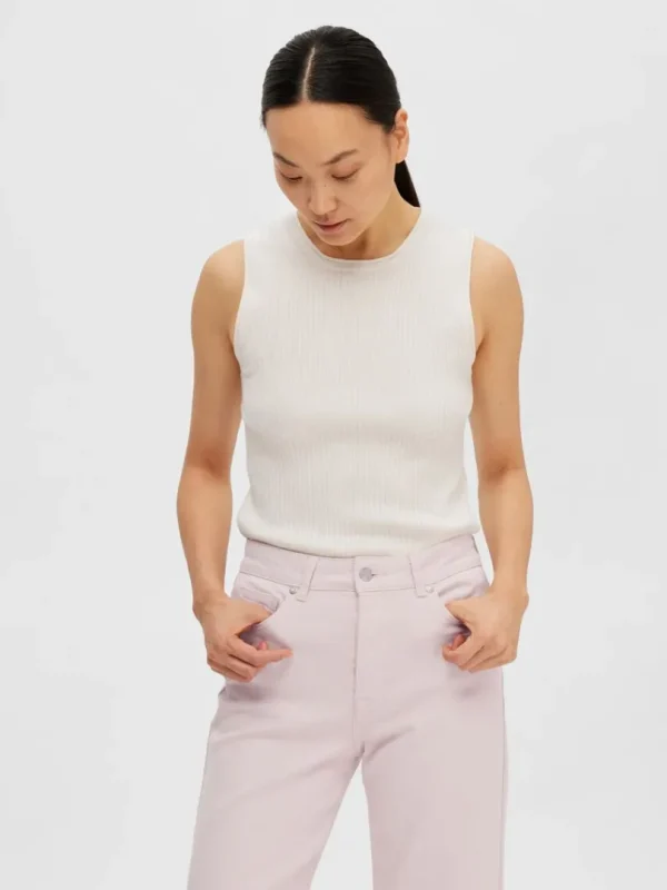 Toppe Og Bluser | Strik>SELECTED ÆRMELØS STRIKKET TOP Beige