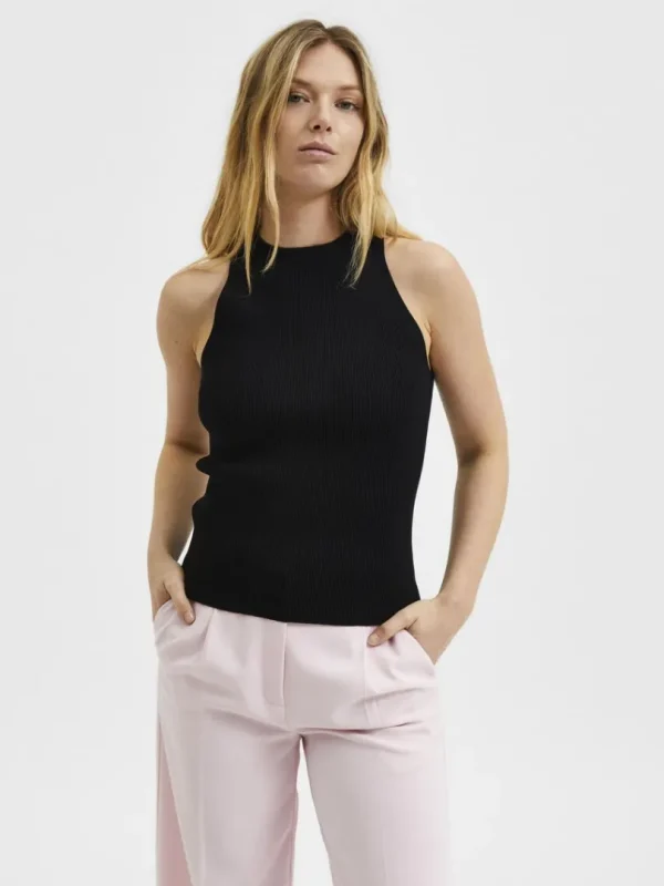 Toppe Og Bluser | Strik>SELECTED ÆRMELØS STRIKKET TOP Black