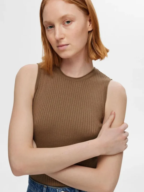 Toppe Og Bluser | Strik>SELECTED ÆRMELØS STRIKKET TOP Brown