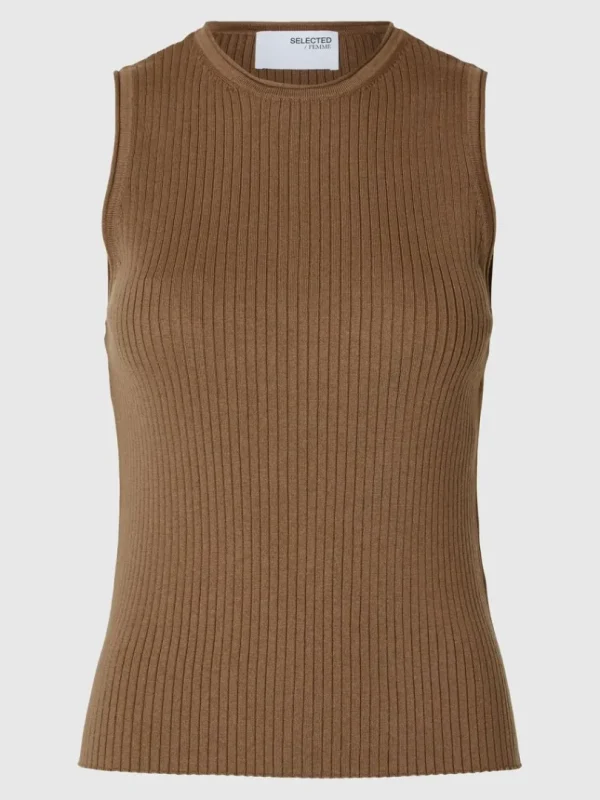 Toppe Og Bluser | Strik>SELECTED ÆRMELØS STRIKKET TOP Brown