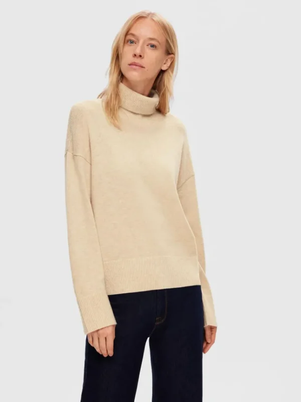 Strik>SELECTED RULLEKRAVE PULLOVER Beige
