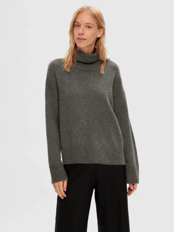 Strik>SELECTED RULLEKRAVE PULLOVER Grey