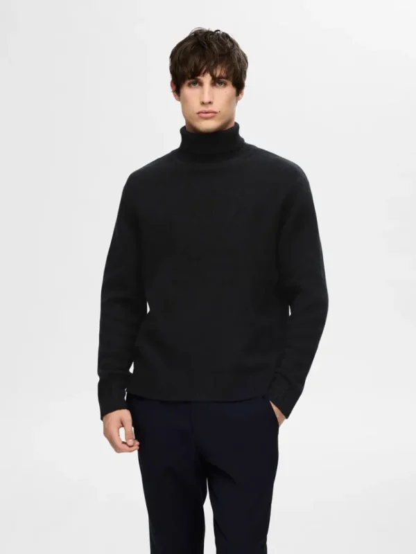 Strik>SELECTED RULLEKRAVE PULLOVER Black