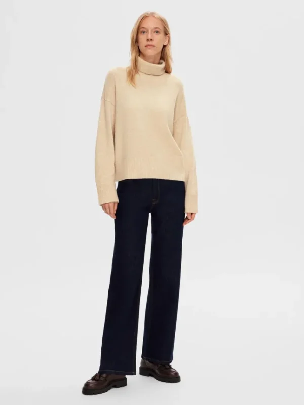 Strik>SELECTED RULLEKRAVE PULLOVER Beige