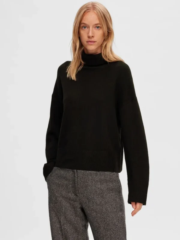 Strik>SELECTED RULLEKRAVE PULLOVER Black