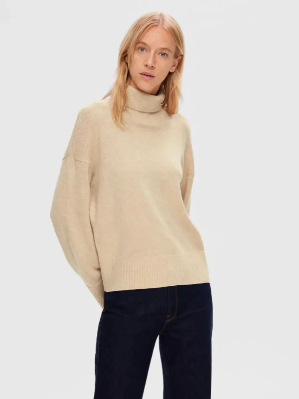 Strik>SELECTED RULLEKRAVE PULLOVER Beige