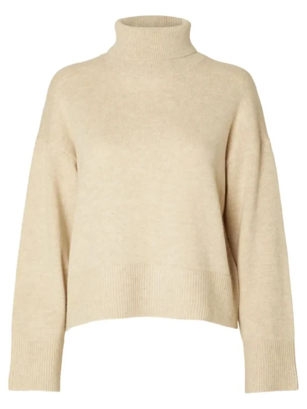 Strik>SELECTED RULLEKRAVE PULLOVER Beige