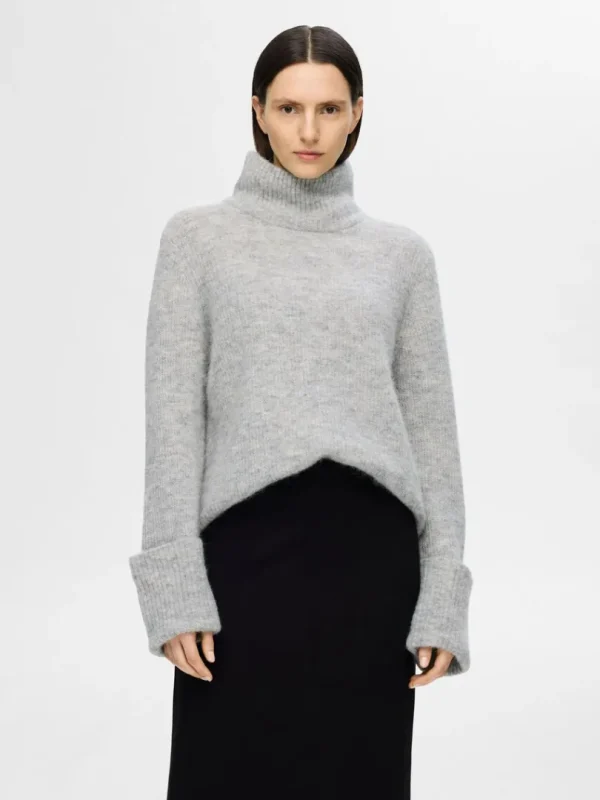 Strik>SELECTED RULLEKRAVE STRIKTRØJE Grey