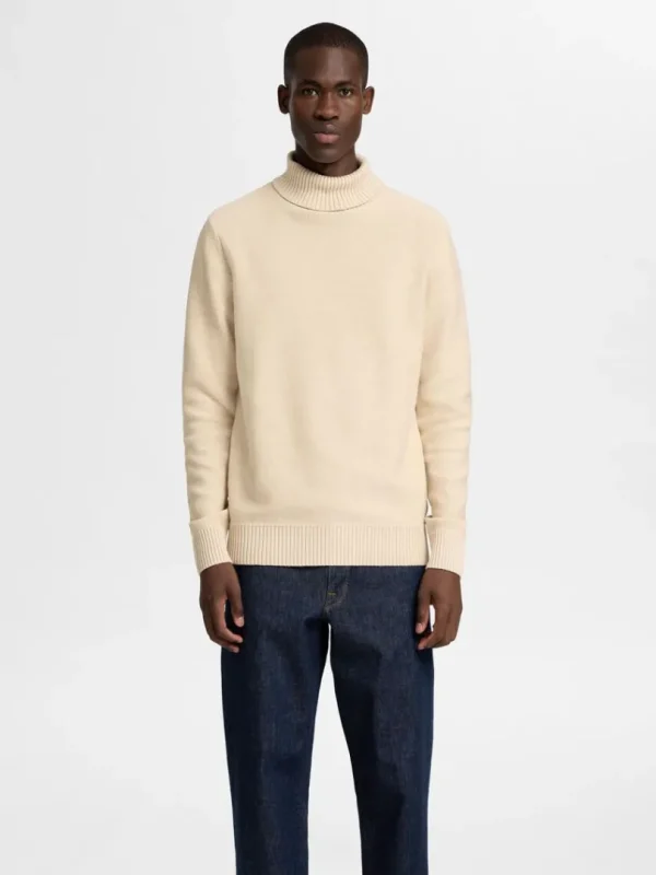 Strik>SELECTED RULLEKRAVE STRIKTRØJE Beige