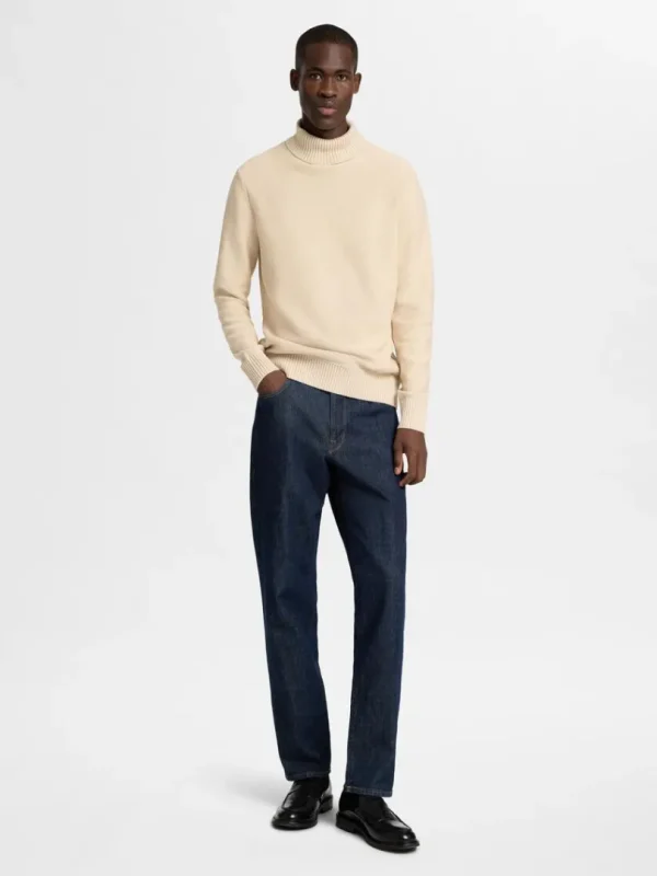 Strik>SELECTED RULLEKRAVE STRIKTRØJE Beige