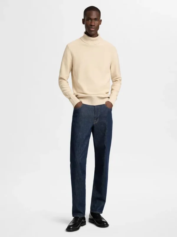 Strik>SELECTED RULLEKRAVE STRIKTRØJE Beige